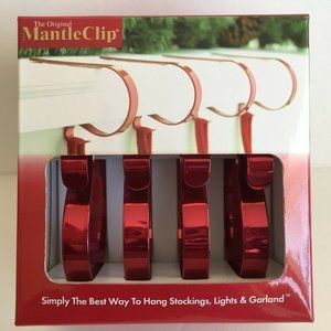 The Original Mantle Clip Set 4 Red Chrome Christmas Stocking Hangers Holders